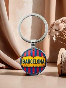 1 件巴塞罗那足球俱乐部复古条纹吊坠钥匙扣，带有“BARCELONA”文字，适合作为体育迷、父亲节、母亲节、生日和节日礼物汽车配件可爱哥特 Y2k - 銀色 - 查看 3