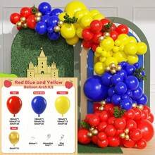 131pcs Balloon Arch & Garland Set, Red Yellow Blue Milk Balloon Arch, Suitable For Birthday Party Decor, Party Decoration - Red - View 1