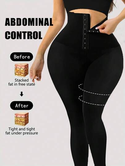 1 pieza Leggings de compresión alta para mujer para entrenamiento de verano, pantalones capri sólidos cómodos y elásticos que dan forma, control de cintura alta para estilizar la figura, tela de punto de poliéster, color negro, primavera