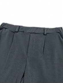 Plus Size Elegant High-Waisted Slim Fit Women's Pants - Solid Color, Polyester Fabric, Machine Washable, Slant Pockets And Button Details, Suitable For Work, Casual And Commuting Wear, Spring/Summer - Dark Grey - View 5