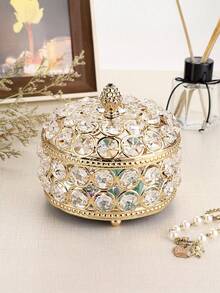 Hipiwe 水晶镜面首饰盒，首饰收纳盒，家居装饰，戒指耳环项链收纳盒，纪念品盒，零件收纳盒，首饰盒，女士收纳盒，旅行必备，返校宿舍收纳，秋季装饰 - 金色 - 查看 3