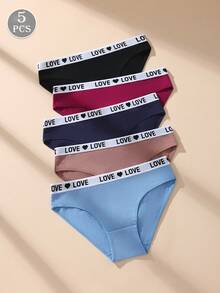 5pcs Multicolor Cotton Seamless Low-Waist Letter Strap Panty Set, Comfortable Women's Underwear - Multicolor - View 5