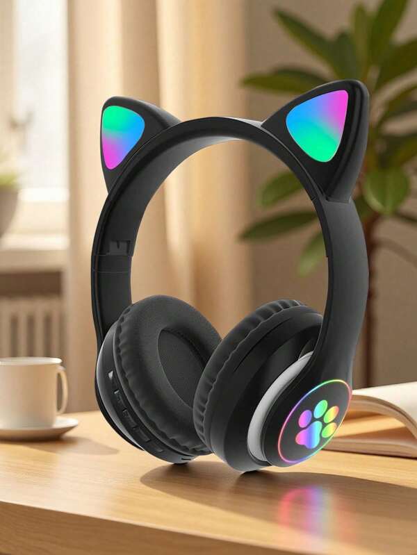 Wireless Headphones, Bluetooth 5.0, Long Battery Life, High-Quality Audio, Low Latency, Cat Ear Design, Suitable For Music And Gaming