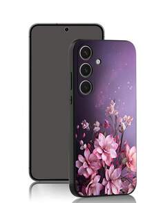 紫色花卉图案防摔防滑黑色手机壳，适用于三星 Galaxy A04e/A05s/A13/A14/A15/A34/A35/A50/A52/A53/A54/S21/S22/S23/S24/S25/S25，超强防水防震防刮，国际版，非国内版 - 黑色 - 查看 3