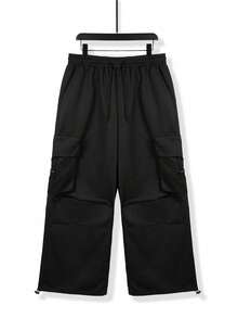 Men's Loose Cargo Pants, Plain Color, Fashionable & Suitable For Summer - 黑色 - 查看 2
