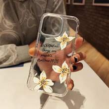 Funda amarilla con flores y el versículo de Mateo 19:26. Inspiradora frase cristiana. Compatible con phone 16, 11, 12, 13, 14, 15 Pro Plus. Un regalo perfecto para la mujer. Fe. - transparente - Ver 2