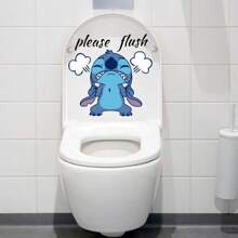 Disney 1pc Creative And Interesting Stitch "Please Flush" Cartoon Self-Adhesive Paper -PVC, Matte Surface. Toilet Wall Stickers And Toilet Bowl Stickers Suitable For Different Places,Interesting Bathroom Decorations, Home Decorations, Door, Refrigerator And Window Stickers,For School Supplies,Back To School