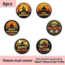 1 Set /4 Pieces /6 Pieces: Halloween Horror House Pattern Diatom Mud Coasters, Floral Coffee Coasters, Multi-Occasion Decoration For Home And Restaurant, Daily Gifts, Table Decoration, Daily Decoration, Theme Party Decoration - Multicolor - View 7