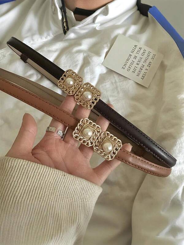 1 pieza Cinturón ajustable con decoración de perlas de moda casual