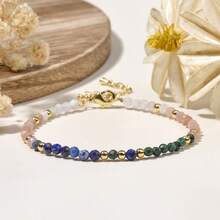 1 pieza Brazalete elegante estilo bohemio con turmalina negra natural, amatista, cuarzo rosa y piedras brillantes, adecuado como regalo para niñas, esposas, novias y abuelas, para uso diario - 17 cm, 3 mm - Ver 18