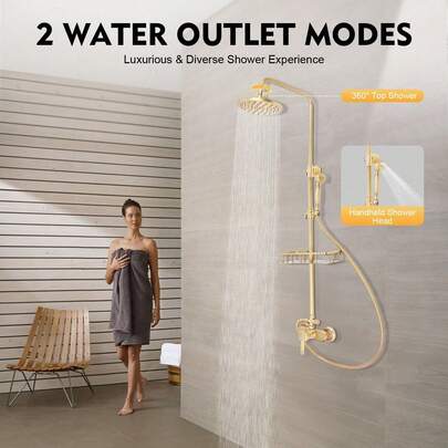 YUNRUX Antique Brass Shower Faucet Retro Shower Set Rain Shower Hand Shower Bathroom Shower System Gold Wall Mounted Shower Set