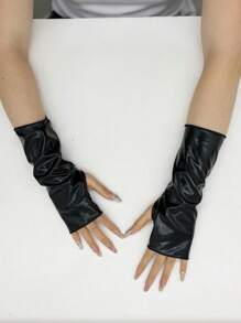 1 双漆皮无指短手套，万圣节角色扮演手套，带反光涂层