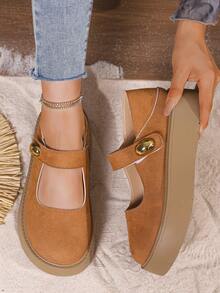Damen Mary Jane Plateau Slip-On Schuhe, Klettverschluss, dicke Sohle, Flache Schuhe, Große Größen