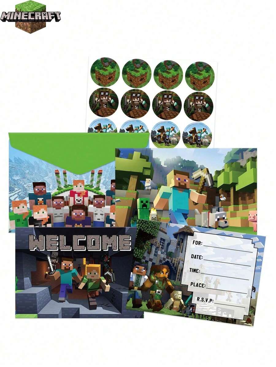 12 Sets offiziell lizenzierte Minecraft Einladungskarten, Umschläge ...