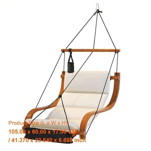 Cozy Hammock Chair With Wooden Frame For Indoor & Outdoor Relaxation – Perfect Lounge Spot For Patio, Balcony, Or Garden