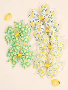 6 件柠檬蝴蝶结发夹（适合女孩）、多巴胺水果发夹（适合暑假和海滩派对）、可爱的黄色和绿色花朵发夹（适合女孩） - 彩色 - 查看 6