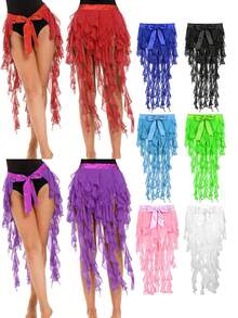 泰国/阿拉伯舞蹈裙女性感肚皮舞臀巾束腰舞女裙女表演服装流苏 - 均碼 - 查看 2