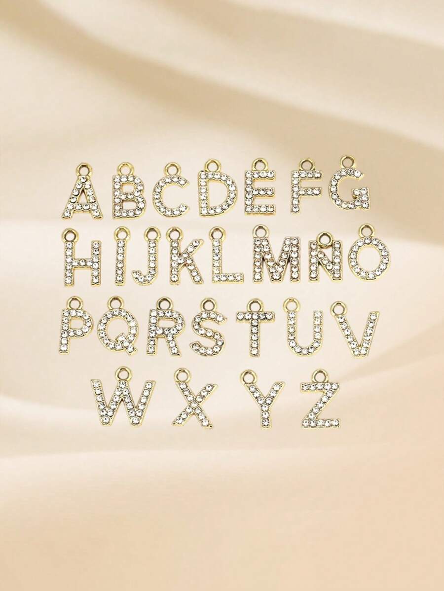 26 件时尚 3D 锌合金水钻镶嵌 A-Z 英文字母吊坠、耳环、项链、手链、手机壳、拉链头 DIY 珠宝零件和耗材，适合小型企业采购 - 26個字母吊墜 - 查看 1