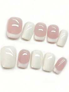 10 件粉色按压指甲，短方形法式按压指甲，夏季美甲用品，全覆盖按压指甲片，适合家庭 DIY 美甲设计，适合女士和女孩每天在办公室佩戴 - 彩色 - 查看 3