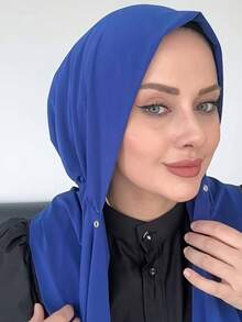 1pc Women's Convenient Button Fastened Instant Hijab, Slip-Resistant Muslim Headscarf Cap With Strap For Dress - Multicolor - View 3