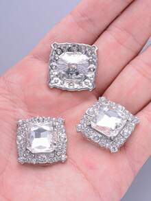 4pcs European Square Rhinestone Buttons, Suitable For Suits, Coats, Cardigans And Accessories - Large White Metal Decorative Fasteners - Multicolor - View 9