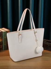 Versatile Solid Color Simple Large Capacity Handheld Tote Bag - Beige - View 3