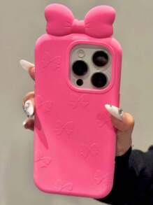 Custodia telefonica in silicone coreana carina con fiocco 3D rosa compatibile con 16, 15, 14, 13, 12 Pro Max Plus, cover posteriore antishock e antiurto, stile creativo per ragazze
