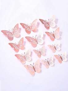 Hình dán tường 3D hình bướm, 4 kiểu, 3 kích cỡ, trang trí sinh nhật chủ đề bướm, trang trí tiệc chủ đề bướm, trang trí bánh kem, trang trí phòng trẻ em, hình dán có thể tháo rời (khắc laser) - Màu hồng đậm - Xem 8