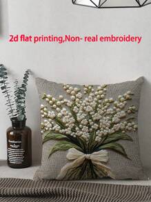 1 pieza Funda de almohada decorativa vintage con estampado floral de lirio del valle - Diseño impreso elegante con lazo y hojas, varios tamaños, para decoración del hogar, sofá, patio y porche, dormitorio y sala de estar (sin insertar), Funda de almohada decorativa para exteriores, Textura tejida elegante para la decoración del hogar, Almohada decorativa - Sin bordado