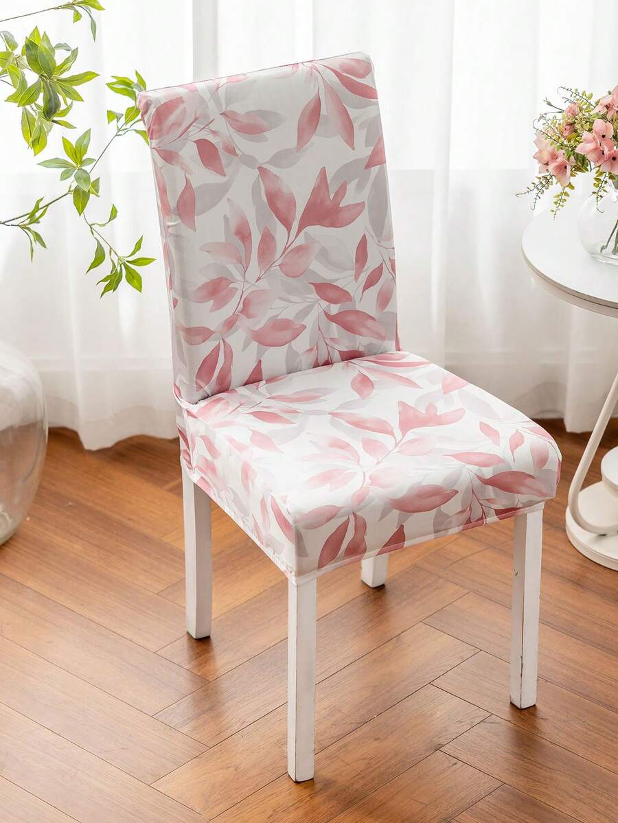 1pc Refreshing Leaf Print Dual Color Chair Cover, Home Decor Multifunctional Fit Any Occasion,Fall Decor,Autumn Decor,Room Decor - Baby Pink - View 1