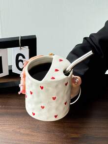 1 buah Mug Keramik Hati Merah & Pink dengan Sedotan, Gaya Korea yang Lucu, Pegangan yang Nyaman, Pola Hati yang Dilukis Tangan, Cocok untuk Sarapan di Rumah, Susu, Teh, Air, Jus, Kantor, Teh Sore untuk Pacar, Hari Valentine - MultiWarna - View 16