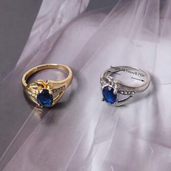 2 pièces Bague saphir 18 carats de style haut de gamme, bague de vacances pour femmes