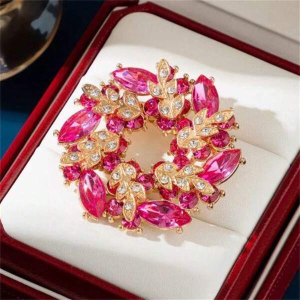 1pc Flower Brooch Made Of Zinc Alloy Material With Baking Paint Process, Elegant Style, Inlaid With Synthetic Zirconia, Fashionable And Exquisite, Suitable For Suits, Dresses, Daily Wear, Accessories, Gifts For Friends And Family, Birthday Parties, Etc