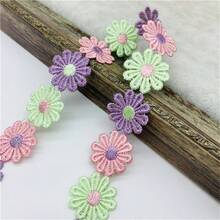 1 yarda 25mm Lindo de encaje con flores de margarita coloridas para tejer cinta bordada de boda DIY hecha a mano con parches, suministros de costura, manualidades - Elige colores - Ver 17