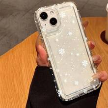 Funda tipo cojín con diseño de copos de nieve blancos. Transparente. Compatible con phone 11, 12, 13, 14, 15, 16 Pro Plus, X, XS, XS Max Plus. Orificios de montaje precisos. Resistente a golpes. Ideal para Año Nuevo. - transparente - Ver 2