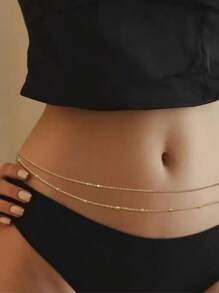 1 pieza Cinturón de mujer con doble cadena y bola, cadena corporal minimalista y elegante, apta para la playa, fiestas o uso diario