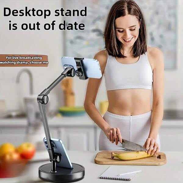 1pc Adjustable Metal Stand, Versatile Assistant For Live Streaming, Online Classes, Vlogging! Compatible With Smartphones & Tablets, Iron Structure, Adjustable Metal Phone & Tablet Stand - Fashionable Black Surface, Sturdy Iron Structure, Multi-Angle Desktop Stand, Suitable For Selfie Stick, Tripod, Video Compatible With IPhone, Android Phone, Gift For Birthday, Family, Friends Phone Holder Phone Stand Phone Accessories