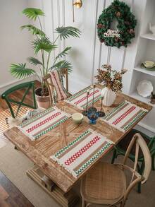 1/4/6/12 Stücke Weihnachten Urlaub gestreifte gewebte Platzsets, rustikaler amerikanischer Landhausstil rechteckige Tischsets, Küchen Zubehör Schüssel Teller Tasse rutschfeste Pads, geeignet für Weihnachten, tägliche Versammlungen, Partys, Abendessen, Heimdekoration