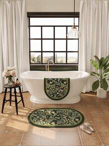 1/3pcs Set Dekorasi Rumah Motif Daun Vintage, Keset Anti Selip Penyerap Air untuk Kamar Mandi, Keset Mandi Motif Vintage dari Gel Silika, Keset Kaki Penyerap Air Bentuk U untuk Toilet & Wastafel, Ketebalan 2,5mm untuk Dekorasi Lorong, Kamar Mandi, Dapur, dan Karpet Dapur - Hijau Retro - View 5