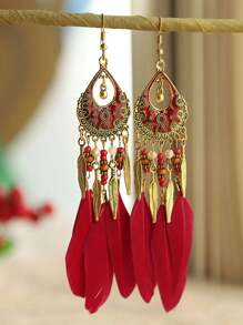 Boho Conta & Pena Pendão Brincos Pendentes Para Mulheres Para Decoração Diária