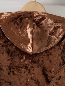 2Pcs Autumn/Winter Young Girls Vintage Rhinestone Letter Pocket Long Sleeve Hoodie Sweatshirt And Solid Comfort Velvet Pants Set, Elegant Stylish Solid Color Fall/Winter Girl Outfit - Brown - View 6