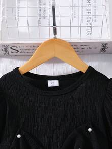 Toddler Girls' Bubble Long Sleeve Round Neck Pearl Bow Top Spliced Red Ruffle Dress, Fashionable Elegant Princess Dress, Autumn/Winter - Red - View 3