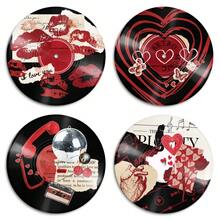 Putuo Decor 4pcs Vintage Music Records Actual Vinyl PVC Record With Red Heart Score With Lipprint Cat And Disco Ball Guitar Rose And Cassette Element, Wall Aesthetic Decor For Home Hippie Room Teen Room Dorm, Gift,Home Decor ,Room Decor,Wall Decor Gifts Birthday Graduation - 酒紅色 - 查看 8