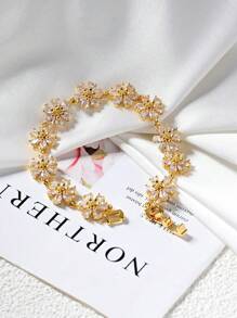 1pc Dopamine Colorful Zirconia Flower Bracelet.18K Gold Plated Multi-Color Zirconia Ladies Decorative Bracelet,Gorgeous And Colorful Fashion Summer Jewelry,Elegant Jewelry Gift.Suitable For Daily,Vacation,Party,Wedding,Gift,Valentine's Day Gift,Birthday Gift.