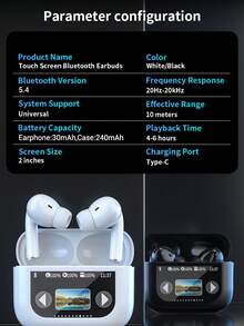 HITOZON Auriculares inalámbricos con control táctil, estuche de carga, cancelación activa de ruido, micrófono integrado, potenciador de graves, compatibles con , Android, portátiles, ordenadores de escritorio, adecuados para deportes, correr, fitness - A - Ver 5