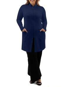 cimmuovere Plus Size Women's Nurse Uniform Jacket, Button Front Closure, Hospital Nurse Uniform, Lab Uniform, Multi-Pocket Uniform - Navy Blue - View 3