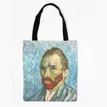 经典大师梵高帆布手提包，油画星夜、向日葵、杏花、咖啡印花女士手提包，轻便单肩包，多功能适合外出、摄影 - 彩色 - 查看 6