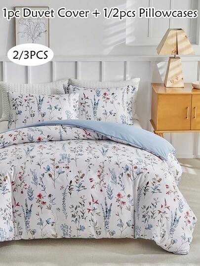 2/3pcs Floral Print Polyester Duvet Cover Set, Pastoral Style Soft & Breathable Children/Girls Bedroom Bedding Set, Suitable For All Seasons, Zipper Closure, Machine Washable (1 Duvet Cover + 1/2 Pillowcase)