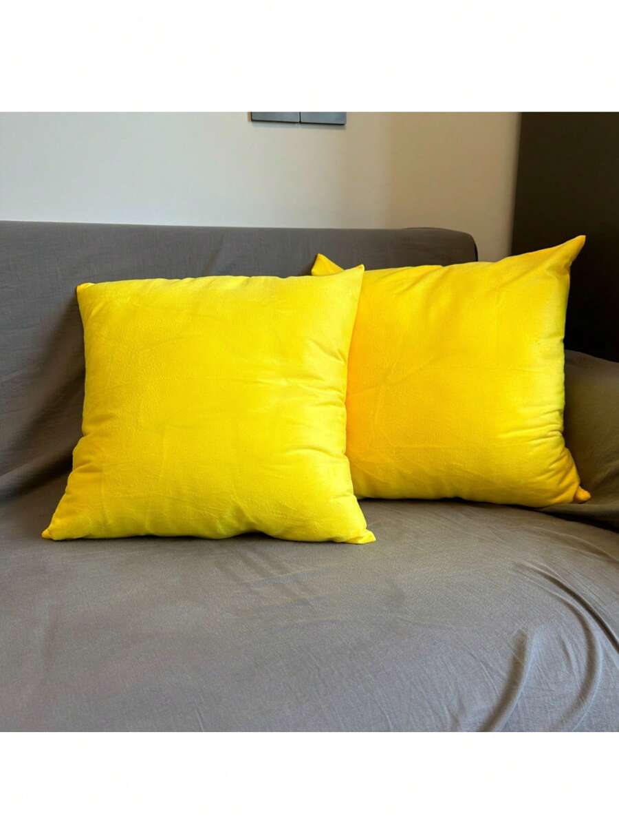 2 件鲜艳黄色抱枕套，双面印花，现代风格，多种尺寸，可机洗涤纶，拉链开合 - 非常适合小客厅装饰（不含枕芯）