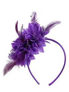 1 件花卉印花羽毛波西米亚花头带，派对/表演羽毛发饰，复古新娘发饰万圣节